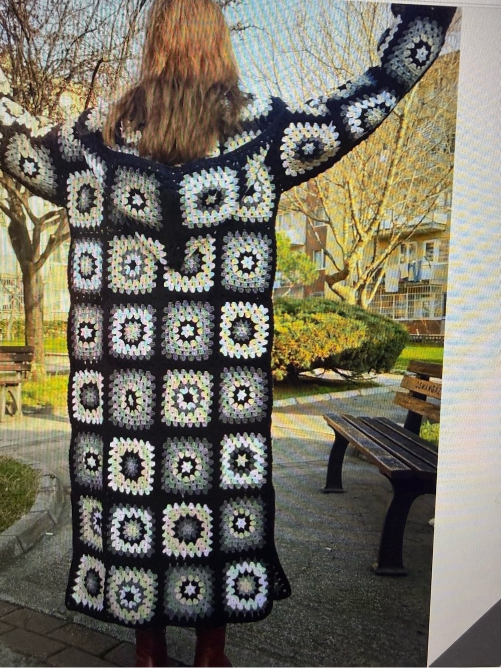 New hooded  crochet handmade granny squares longer cardigan for women